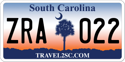 SC license plate ZRA022