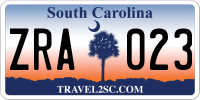 SC license plate ZRA023