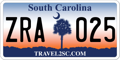 SC license plate ZRA025
