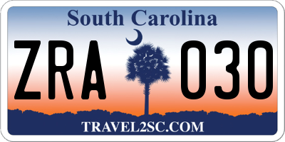 SC license plate ZRA030