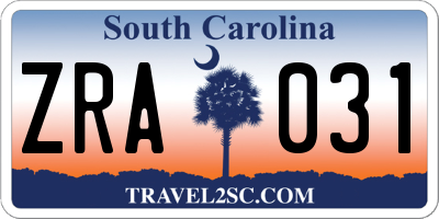 SC license plate ZRA031