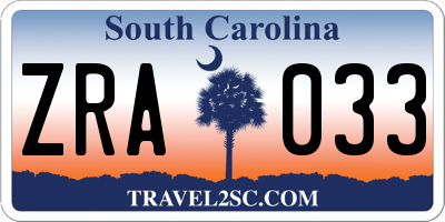 SC license plate ZRA033