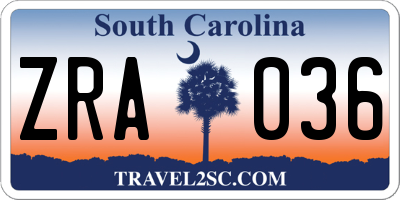 SC license plate ZRA036