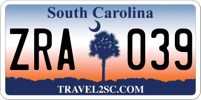SC license plate ZRA039