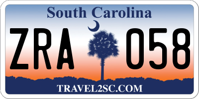 SC license plate ZRA058