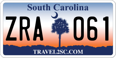 SC license plate ZRA061