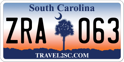 SC license plate ZRA063