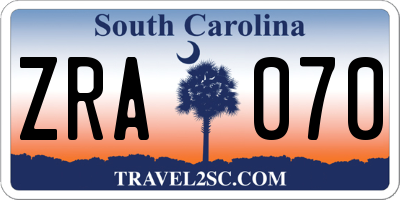 SC license plate ZRA070