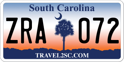 SC license plate ZRA072