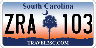 SC license plate ZRA103
