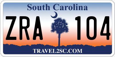 SC license plate ZRA104