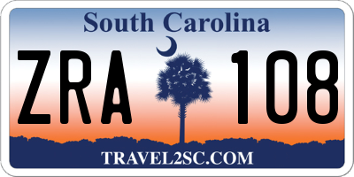 SC license plate ZRA108