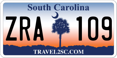 SC license plate ZRA109