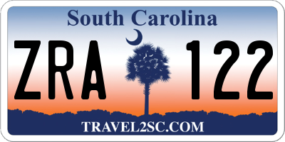 SC license plate ZRA122