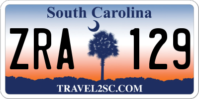 SC license plate ZRA129