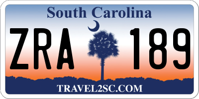 SC license plate ZRA189