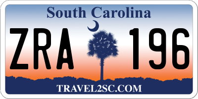 SC license plate ZRA196