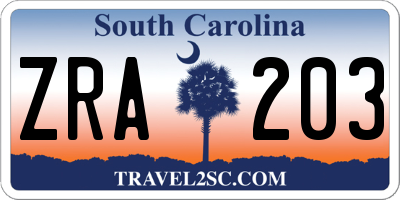 SC license plate ZRA203