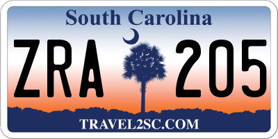 SC license plate ZRA205