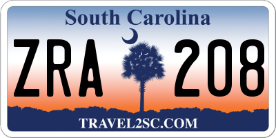 SC license plate ZRA208