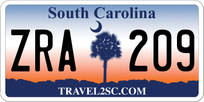 SC license plate ZRA209