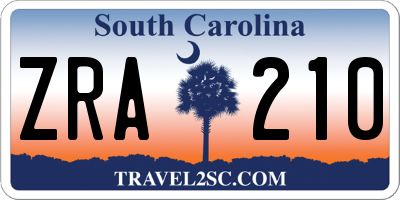 SC license plate ZRA210