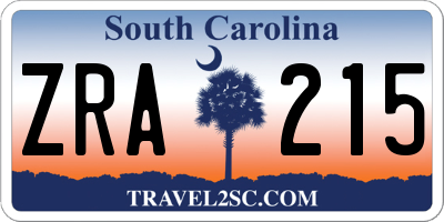 SC license plate ZRA215