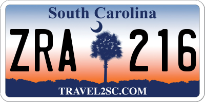 SC license plate ZRA216