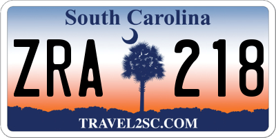 SC license plate ZRA218