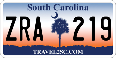 SC license plate ZRA219