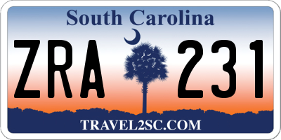 SC license plate ZRA231