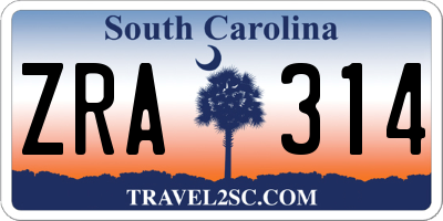 SC license plate ZRA314