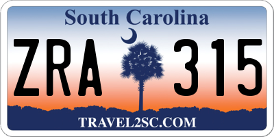 SC license plate ZRA315