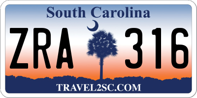 SC license plate ZRA316