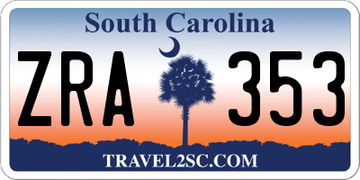 SC license plate ZRA353