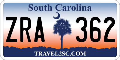 SC license plate ZRA362