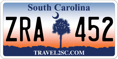 SC license plate ZRA452