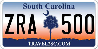 SC license plate ZRA500
