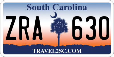 SC license plate ZRA630