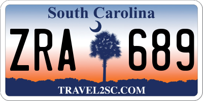 SC license plate ZRA689