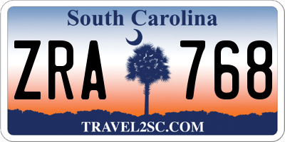 SC license plate ZRA768