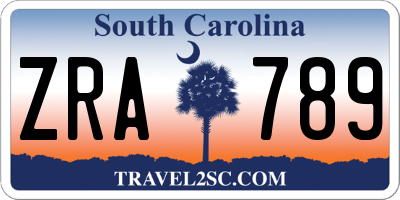 SC license plate ZRA789