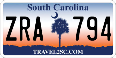 SC license plate ZRA794