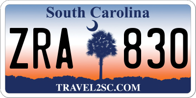 SC license plate ZRA830