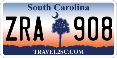 SC license plate ZRA908