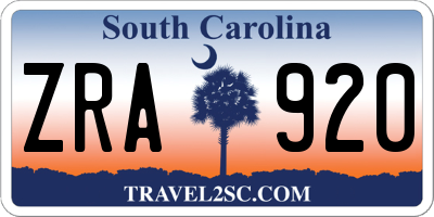 SC license plate ZRA920
