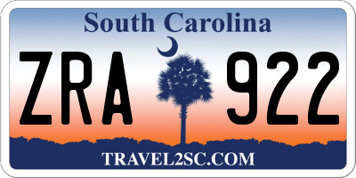 SC license plate ZRA922