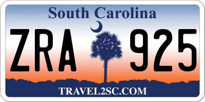 SC license plate ZRA925