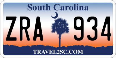 SC license plate ZRA934