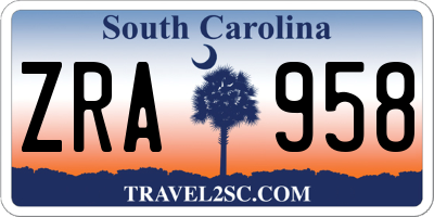 SC license plate ZRA958